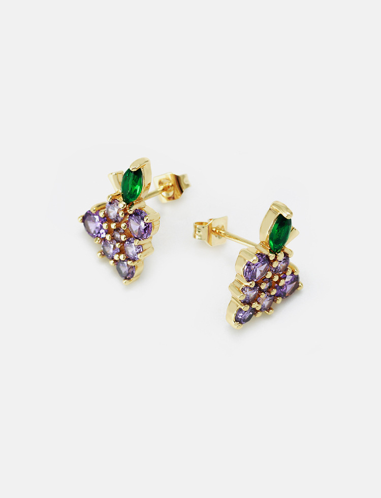 Cute Gold-plated Zircon Grape Earrings Wholesale display picture 5