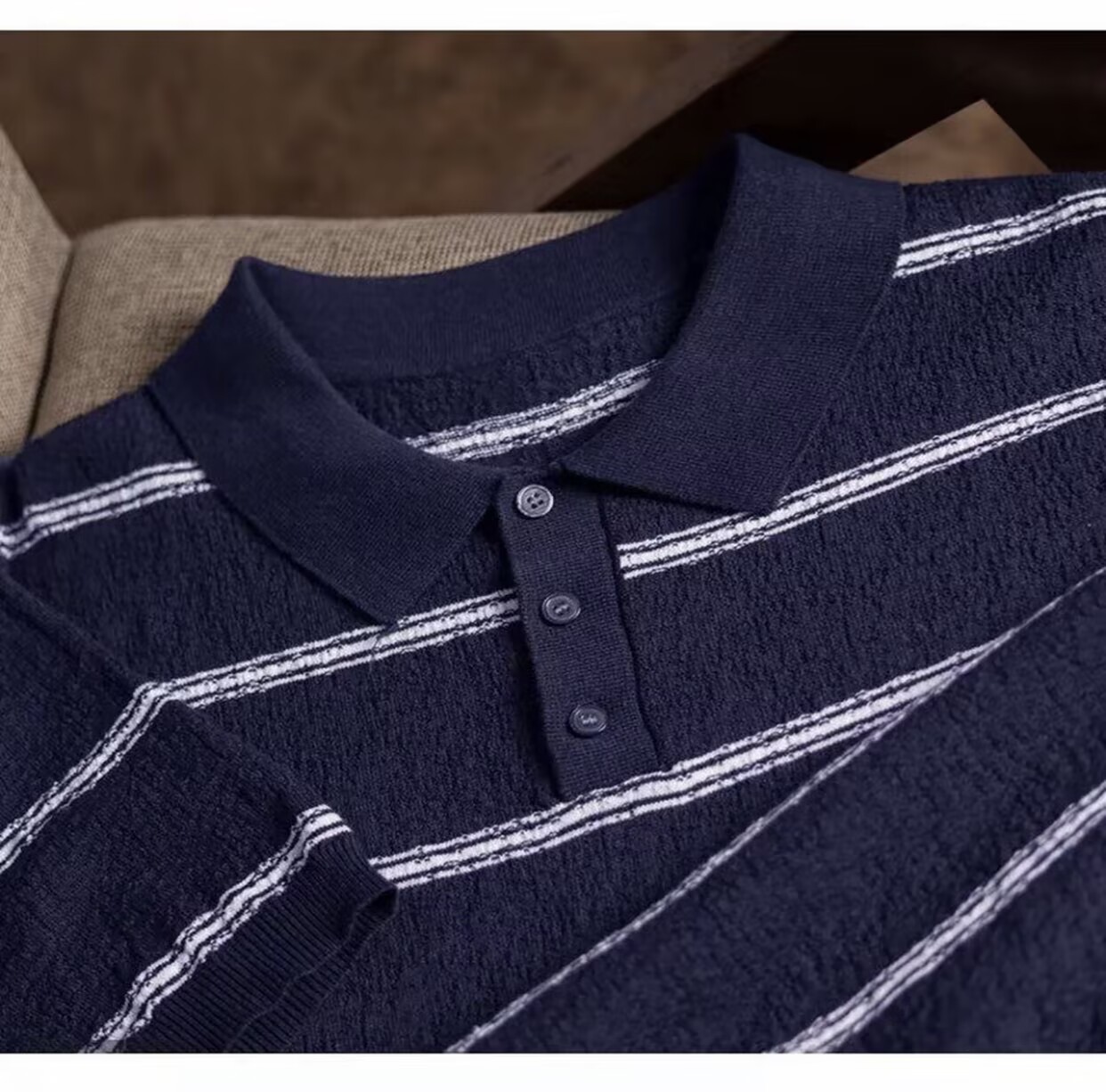 Polo camiseta de punto camiseta de manga corta hombre con solapa estriada textural vieja camiseta de hielo de verano fábrica transfronteriza al por mayor