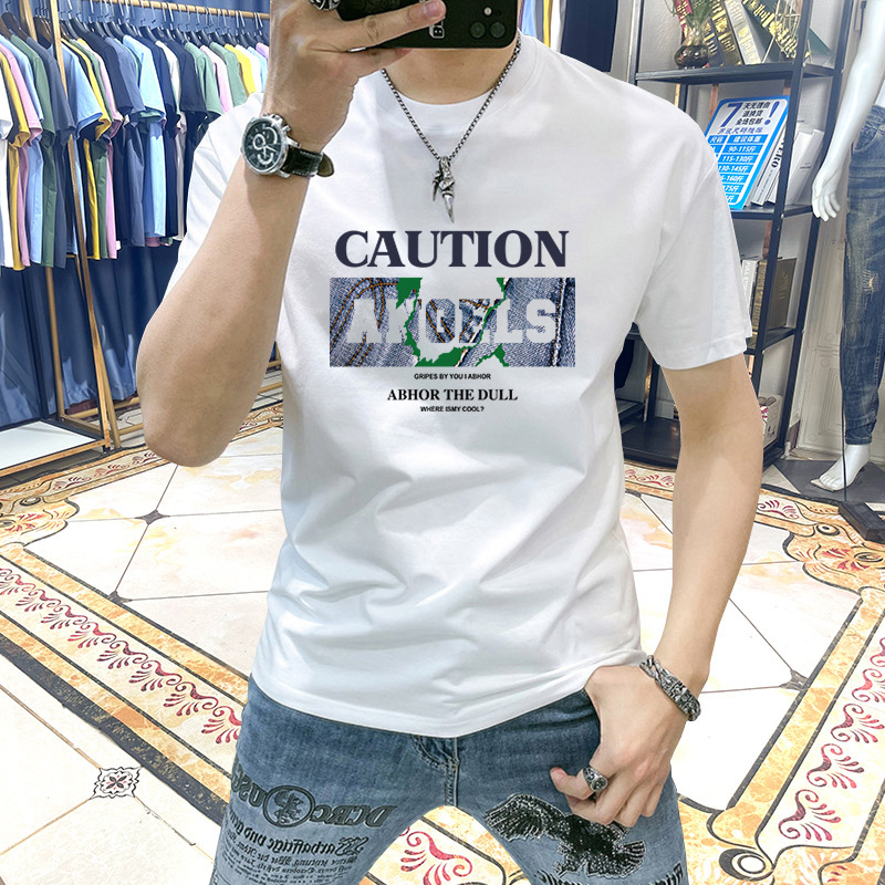 Men's T-shirt Short-sleeved 2025 New Denim Letter Printed Slim-fit Slim-fit Handsome Slim-fit Top Men's T-shirt Men's T-shirt Short-sleeved 2025 New Denim Letter Printed Slim-fit Slim-fit Handsome Slim-fit Top Men's T-shirt