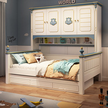 衣柜床一体组合床小户型家用卧室男孩多功能储物书柜床美式儿童床