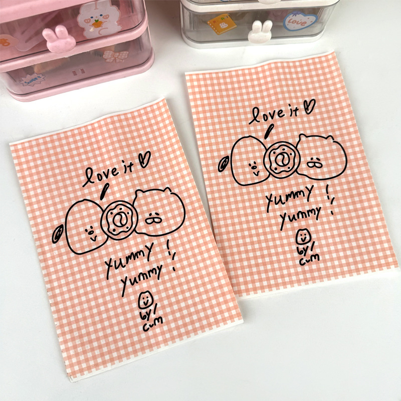 Bolsa de fondo cuadrado a cuadros de color, regalo de vacaciones, bolsa de papel kraft de dibujos animados ins, bolsa de regalo de Navidad de San Valentín