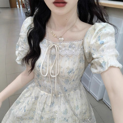 ティーブレイクフレンチ刺繍花柄ドレスレディースサマーレースステッチ気質ウエスト絶妙な優しいスタイル初恋ロングドレス