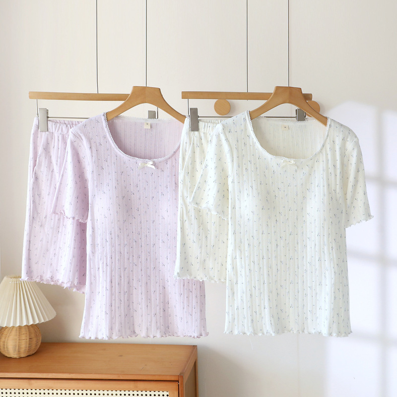 Sweet Floral Pastoral Style Pure Cotton Soft and Comfortable Pajamas for Women Spring and Autumn Short-Sleeved Shorts Pajamas Home Wear Set Sweet Floral Pastoral Style Pure Cotton Soft and Comfortable Pajamas for Women Spring and Autumn Short-Sleeved Shorts Pajamas Home Wear Set