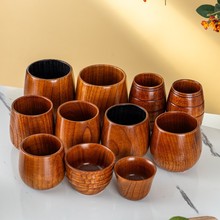 定制日式水杯茶杯实木大肚杯木质杯防烫水杯木制木杯三国杯茶具