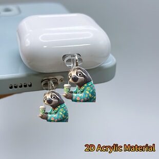 Cross-border explosions acrylic mobile phone dust plug like coffee sloth acrylic mobile charging port dust cover
