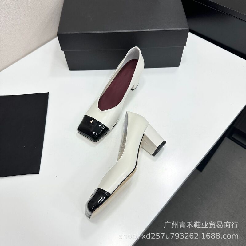 High-End 26 New Style Chanel-Inspired Square-Toe Color-Blocked Daily Commuting Comfortable Fashion Versatile Chunky Heel High-Heeled Shoes for Women High-End 26 New Style Chanel-Inspired Square-Toe Color-Blocked Daily Commuting Comfortable Fashion Versatile Chunky Heel High-Heeled Shoes for Women