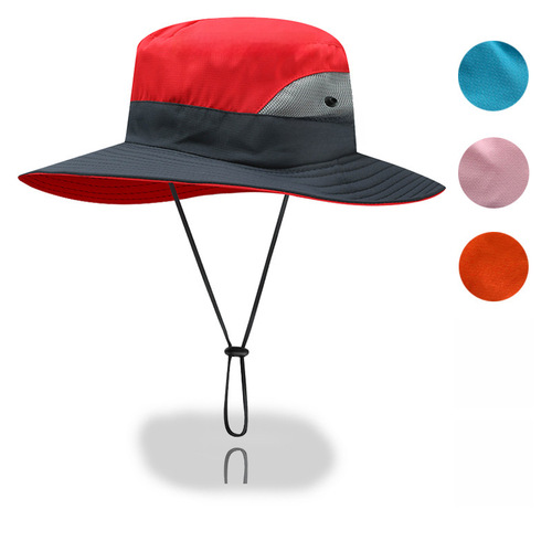 Summer Outdoor Sun Hat for Women, Strappy Fisherman Hat with Exposed Pony Hole, Sun Protection Cap, Breathable Climbing Hat, Parent-Child Style