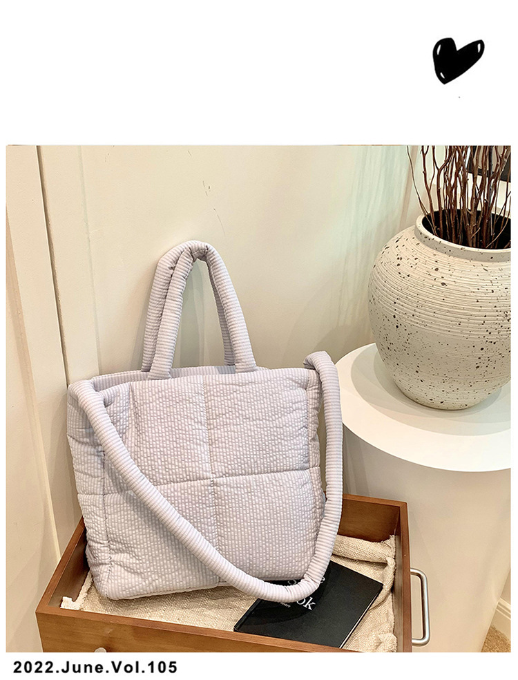 High quality texture tote bag nylon cotton bag large capacity shoulder messenger bag soft plaid handbag down bag_voghion.com