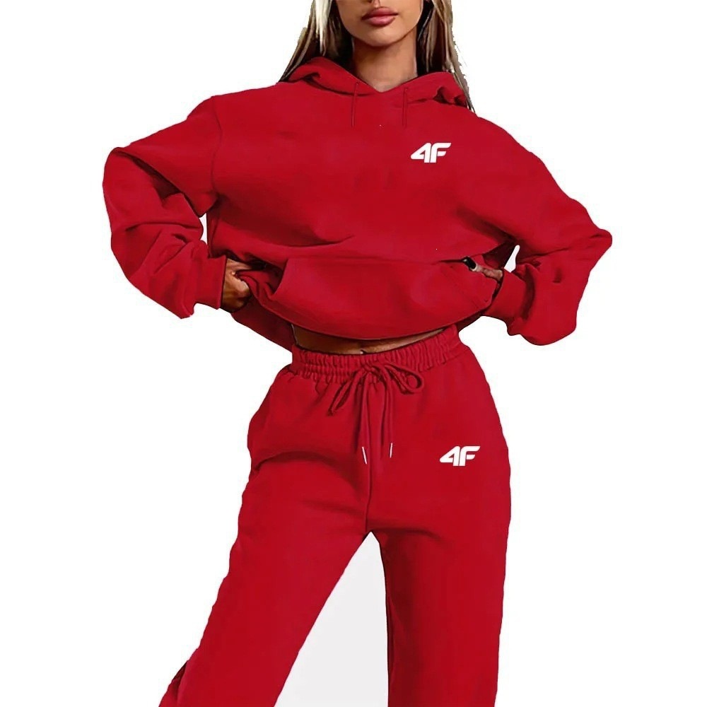 Conjunto de Sudadera con Capucha e Impresión para Mujer de Poliéster Manga Larga para Ocio