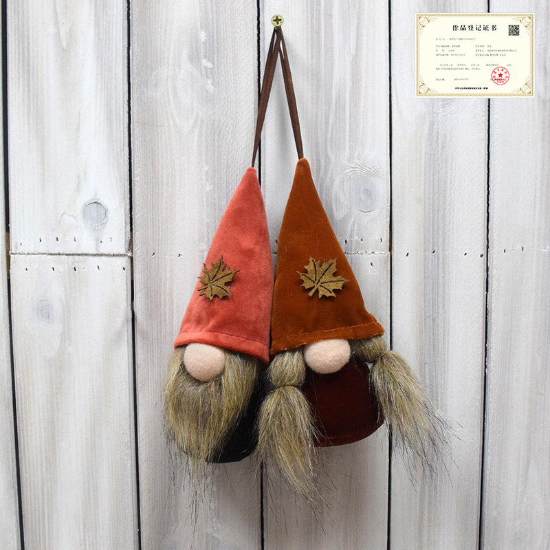 Autumn dwarf ornaments faceless doll Maple Leaf dark orange brown fabric floor fine hanging pieces Harvest Thanksgiving decorations