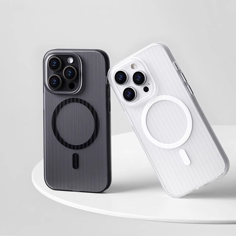 Skin-feeling Corrugated Stripe Luggage Magnetic Suction Phone Case Suitable for Apple 16ProMax Frosted 16 Hard Case Protective Case