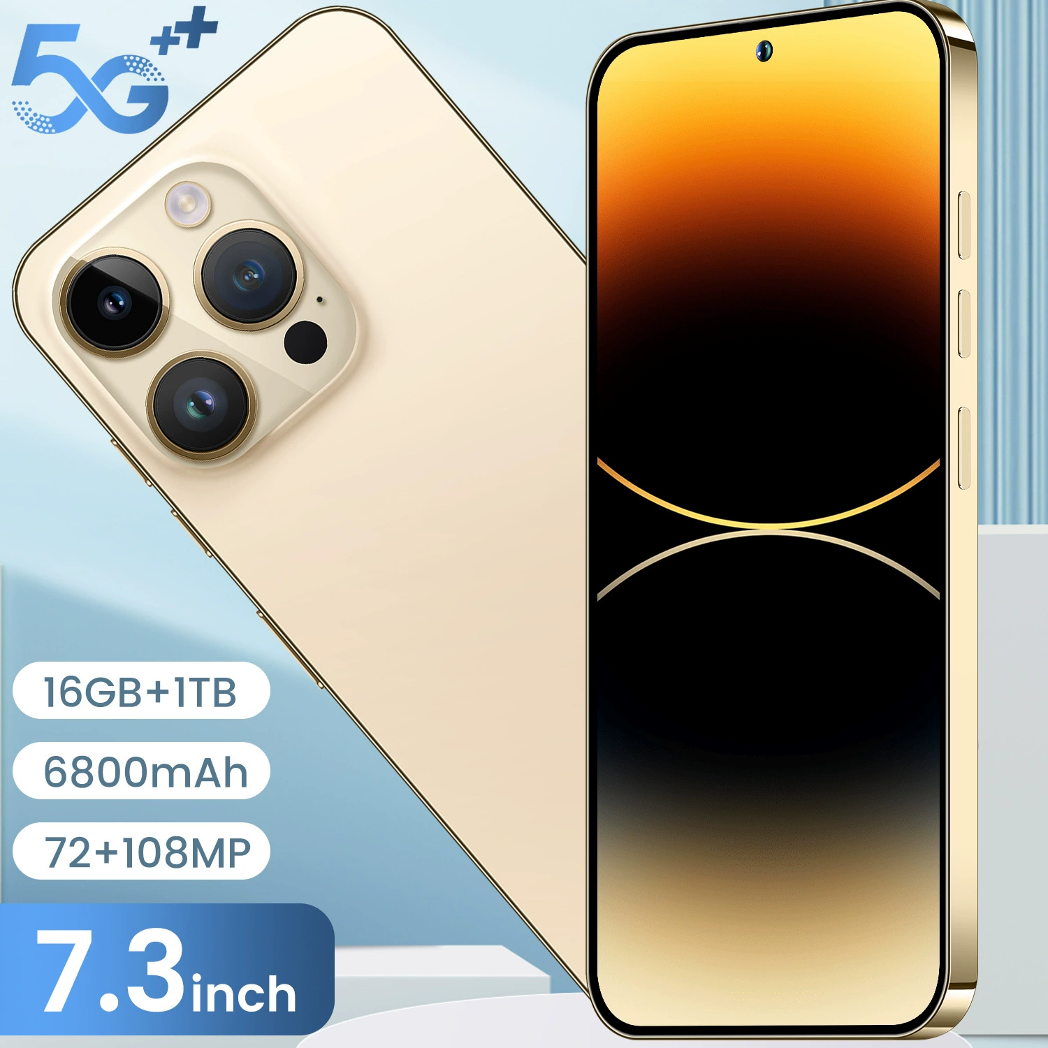 Мобильный телефон i14 PRO MAX, реальное перфорированное стекло, 4G, глобальная версия, 3+64 ГБ, 7.3-дюймовый большой экран, Android 10, заводская сборка