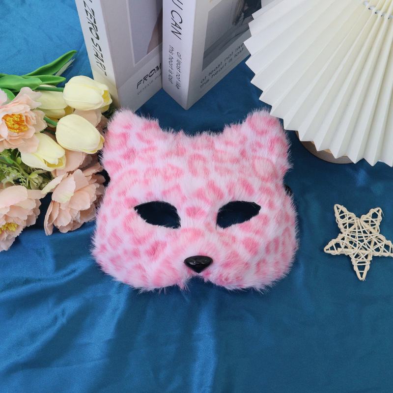 Máscaras transfronterizas de leopardo de peluche máscaras de gato animales semi-cara completa DIY pequeño zorro charlar Halloween al por mayor