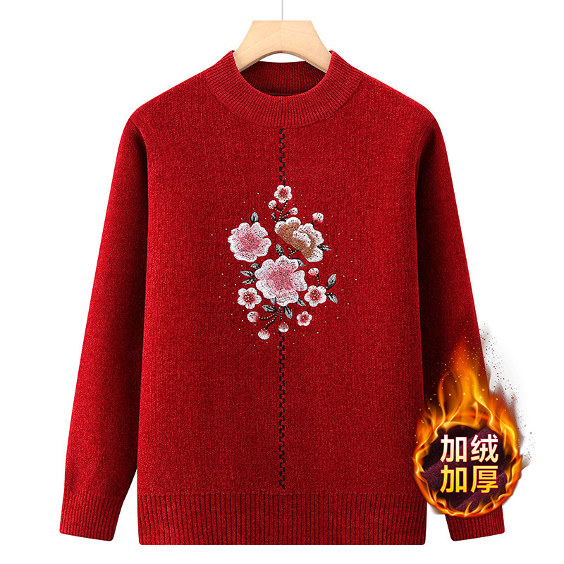 中老年妈妈装针织衫圆领毛衣老太太加绒保暖打底衫奶奶装加厚衣服|undefined