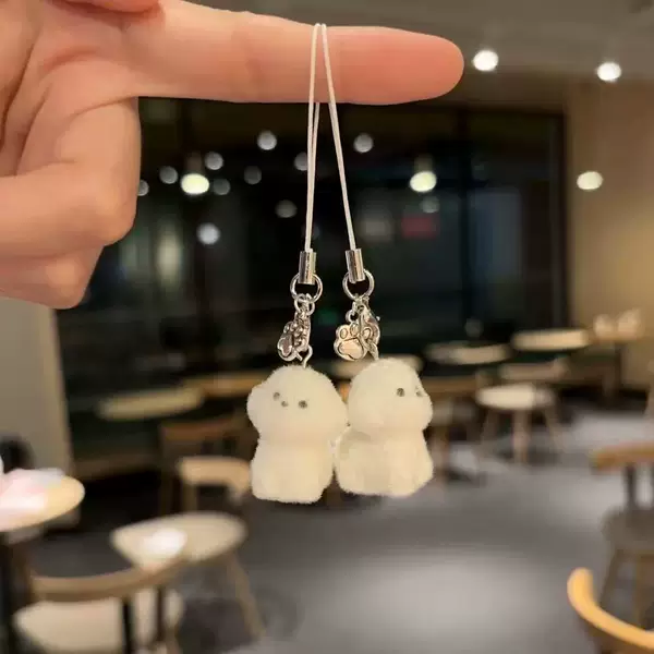 Cute Pet White Puppy Pendant Fashionable Versatile Cartoon Keychain Ins Style Girl Bag Doll Pendant