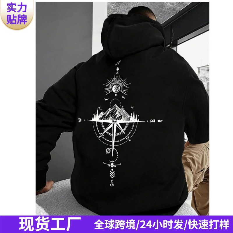 2025 Letter Printed Hoodie Trendy Brand Men's Tops Cross-Border Export Hot Selling Loose Hooded Pullover Sweatshirt