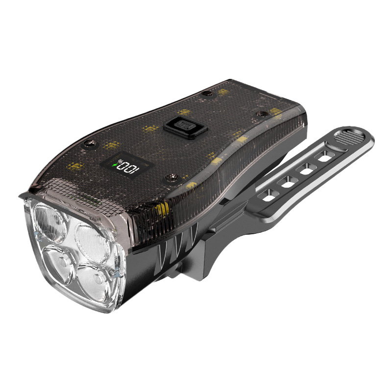 Luz delantera de bicicleta transfronteriza con caja transparente fresca con altavoz de montaje nocturno con pantalla digital Luz de bicicleta multifuncional