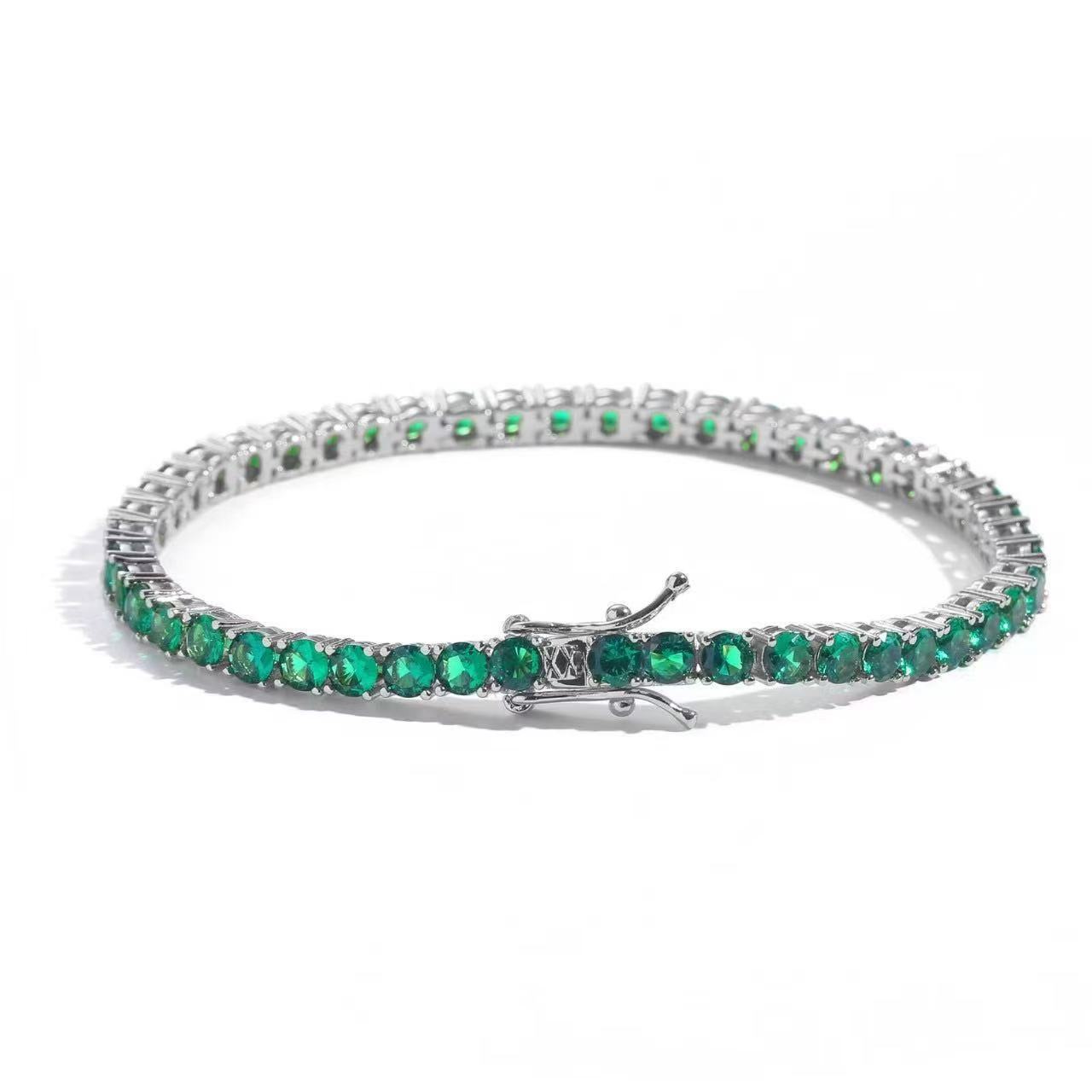 Green diamond platinum 4mm / 6inch bracelet (about 16cm long)
