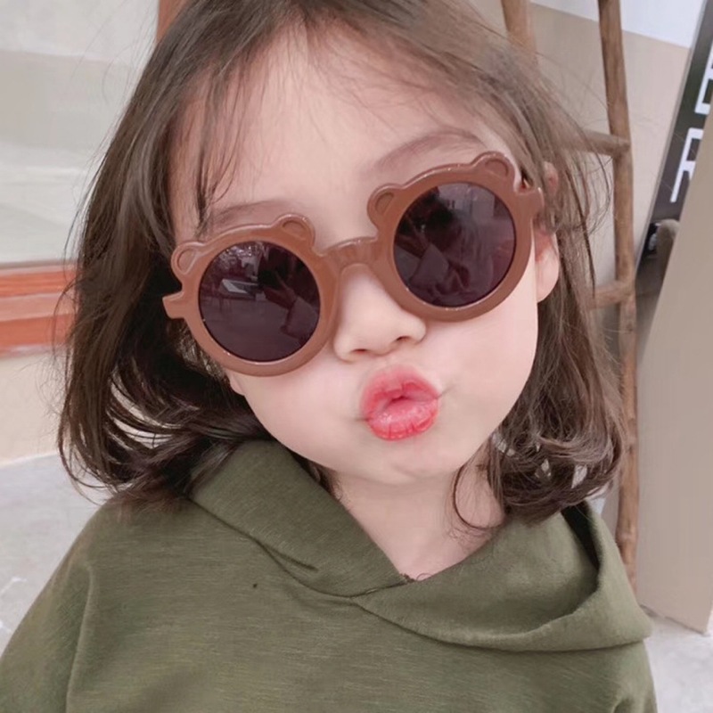 新しい子供サングラスかわいい赤ちゃんレトロラウンドフレームクマサングラスファッション漫画メガネ赤ちゃんサングラス|undefined