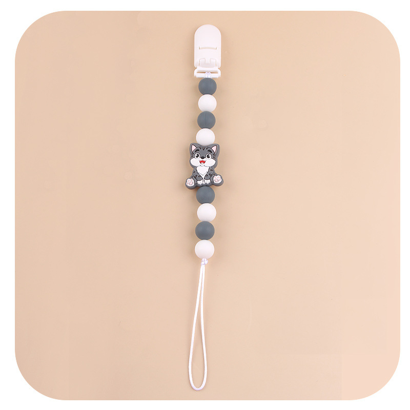 Amazon nuevo clip de pezón de plástico para bebés animados animales gatos calmar silicona bebé molar cadena de pezón