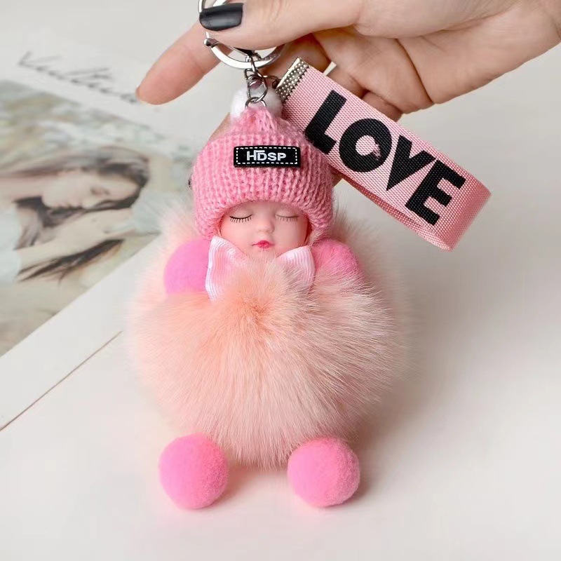 Real Fox piel bola colgante dormir muñeca felpa colgante bolsa accesorios creativo coche llavero colgante hembra