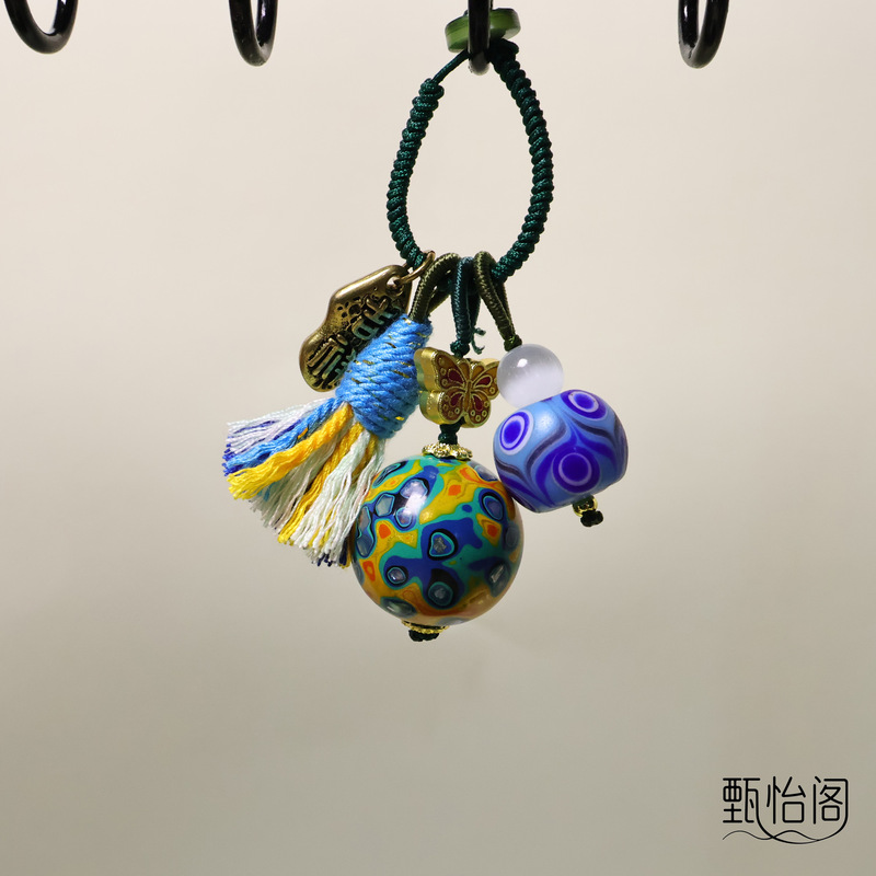 大漆圆珠包挂 挂件饰品手工配饰犀皮镶嵌螺钿大漆工艺漆器文盘玩|undefined