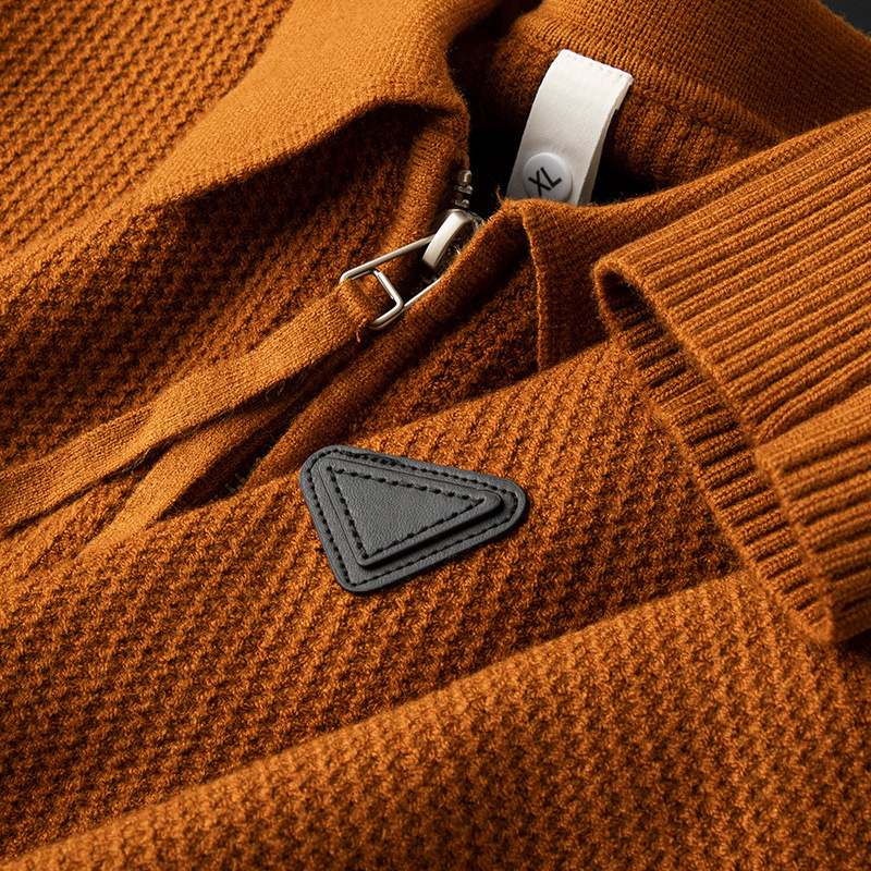 [Anti-Wrinkle Heavyweight] Winter Triangle Logo Stripesd Knitwear Men's New Lapel Casual Trendyy Long Sleeves