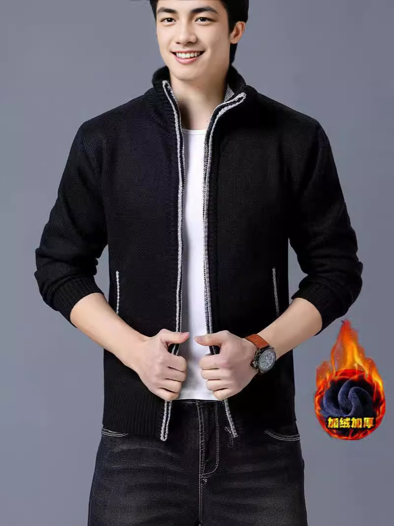 [Forrado de vellón engrosado] 2020 Otoño e invierno nuevos hombres cardigan suéter cuello alto suéter más tamaño suéter abrigo