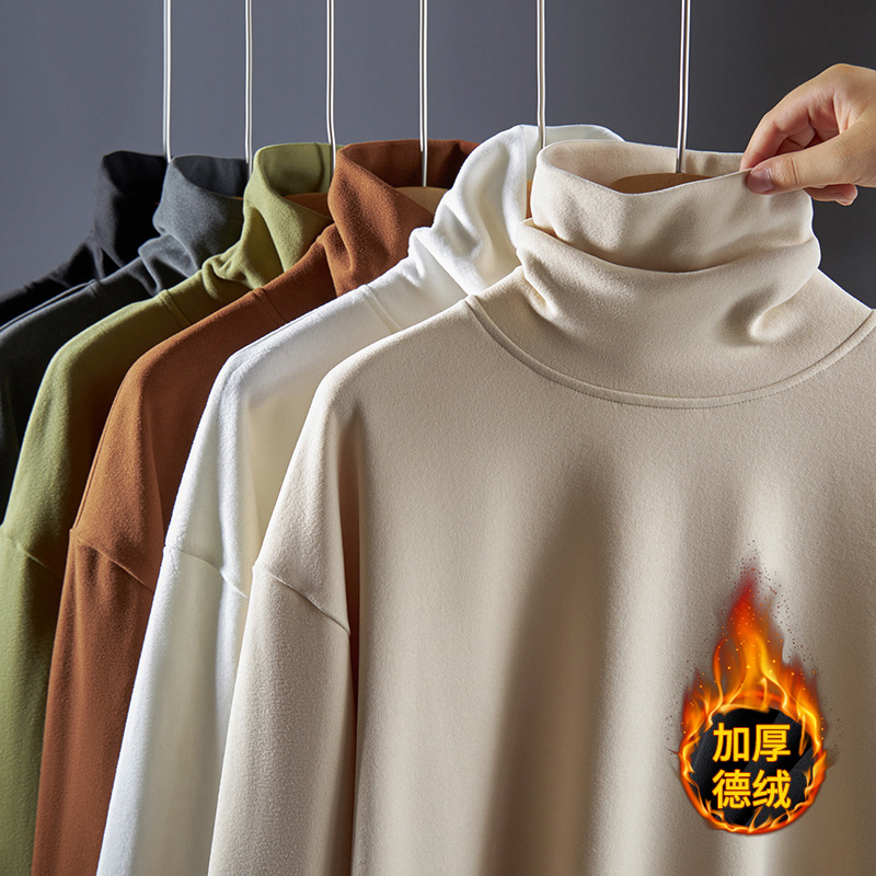 하이 칼라 바닥 셔츠 소년 2023 가을과 겨울 일본식 따뜻한 양면 독일 벨벳 단색 긴팔 티셔츠 머리카락 세대