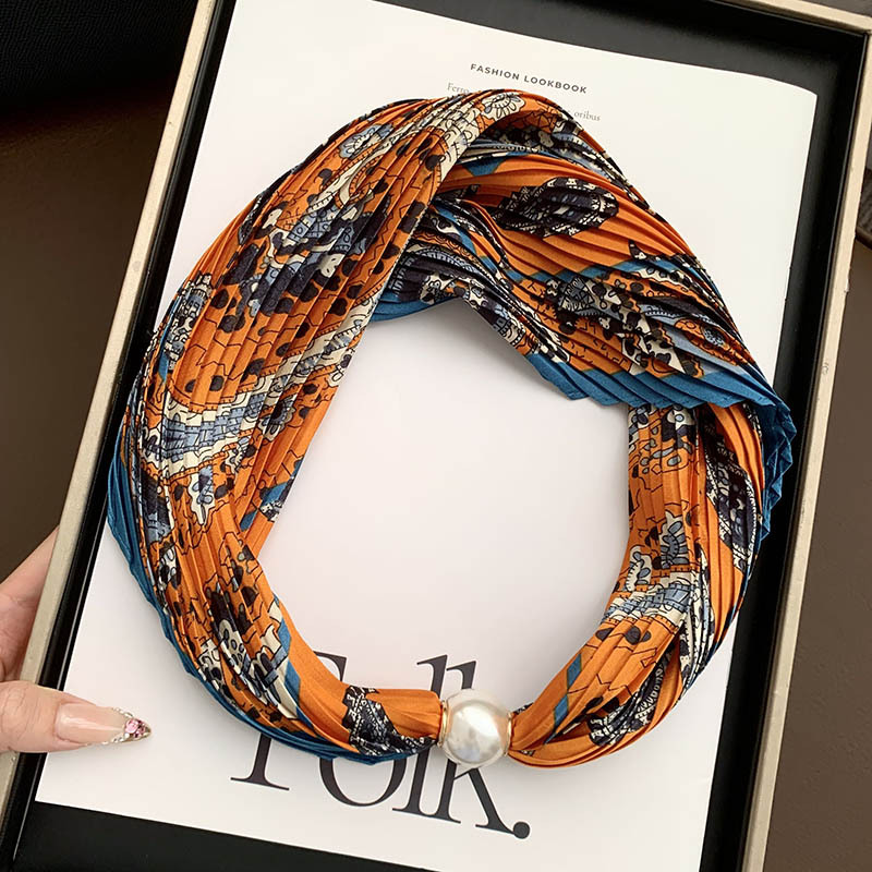 Hebilla de succión magnética collar de perlas bufanda de seda larga y estrecha bufanda de cuello femenino con camisa bufanda fina bufanda de seda plisada bufanda