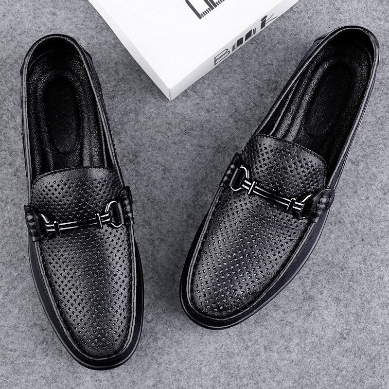 Transmisión en vivo de los zapatos Bean para hombres de cuero transfronterizo de alta calidad zapatos casuales comerciales para hombres huecos transpirables zapatos Bean