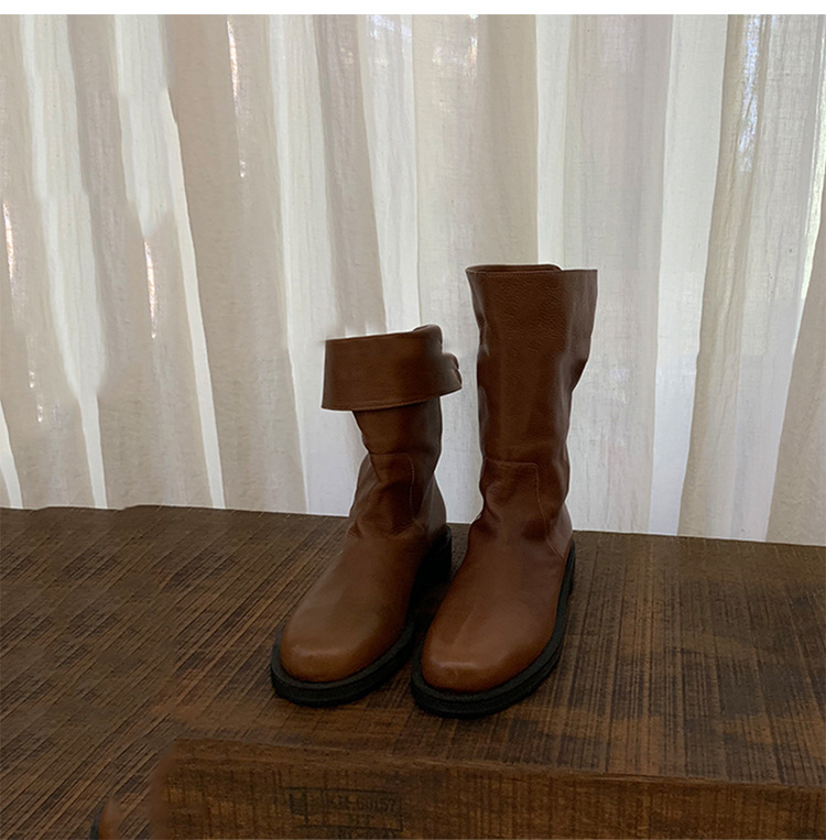 2024 new two in one mid length motorcycle handsome leather flat bottom Martin women's short boots_voghion.com