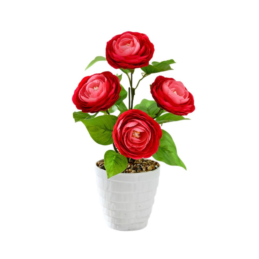Transfronterizos 4 camellia pequeña imitación bonsai maceta flores falsas props de fotografía flores artificiales boda decoración del hogar adornos