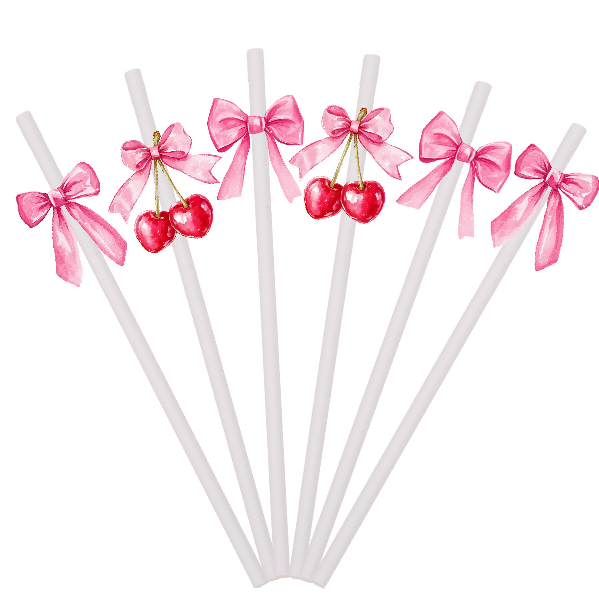 Punto transfronterizo 10 piezas de pastel de tubo blanco plug-in creativo fiesta decoración papel pajita cereza lazo rosa