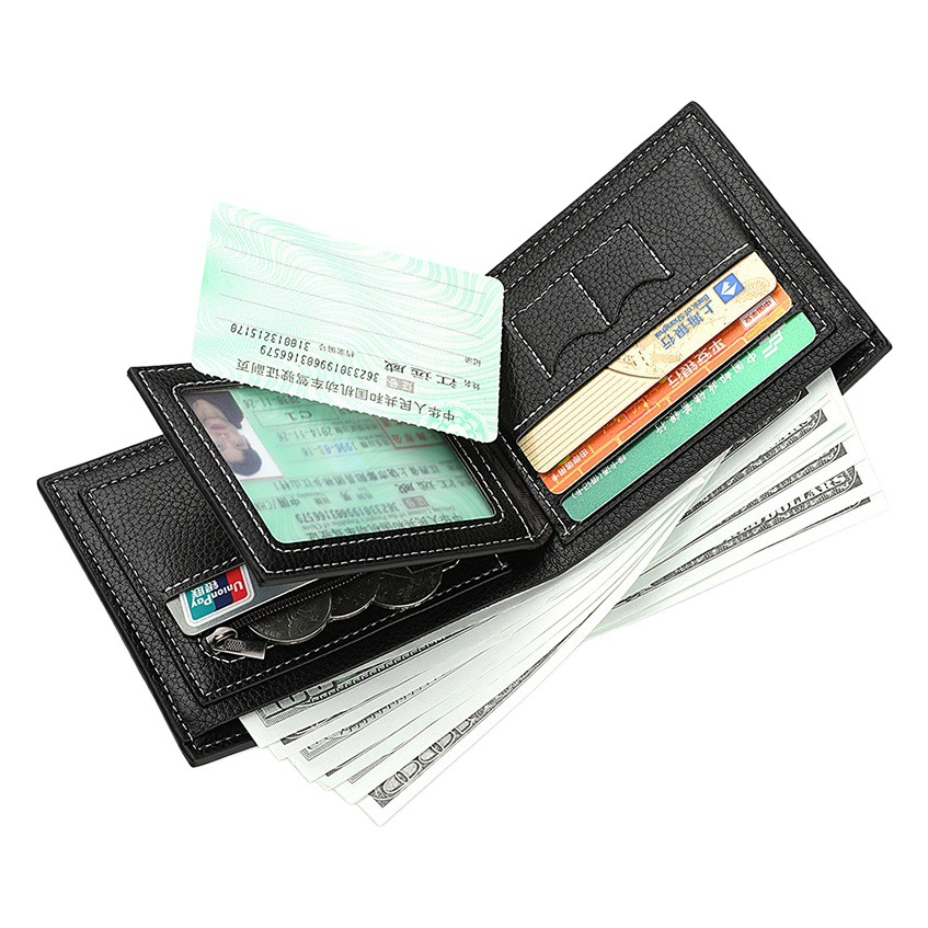 En stock venta al por mayor nuevo corto horizontal cartera hombres de negocios corto cartera lychee patrón cremallera juventud cartera titular de la tarjeta