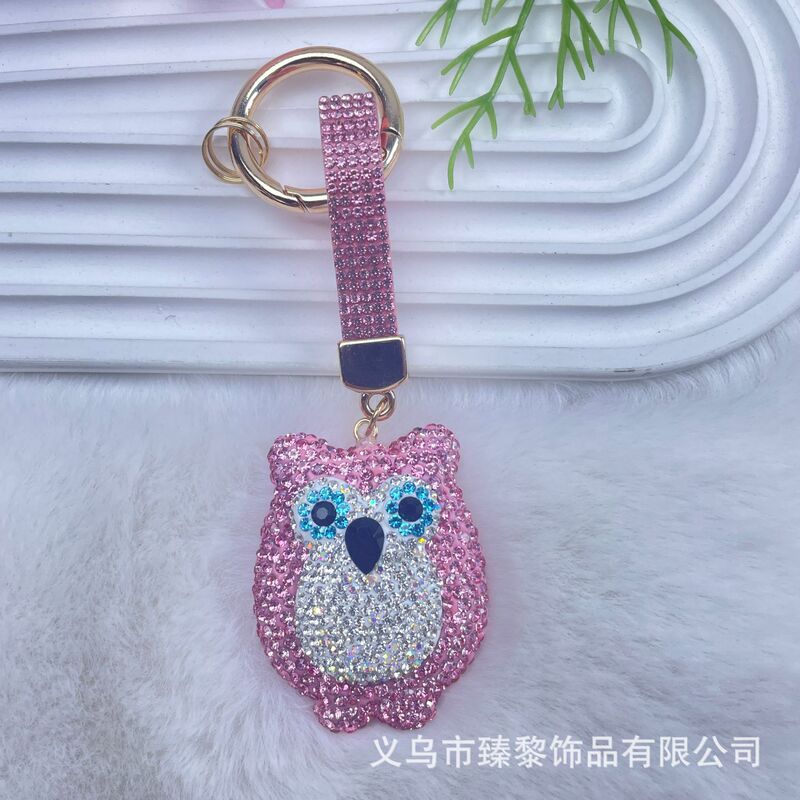 跨境热卖创意可爱猫头鹰钥匙扣时尚韩国绒烫钻钥匙链包挂现货|undefined