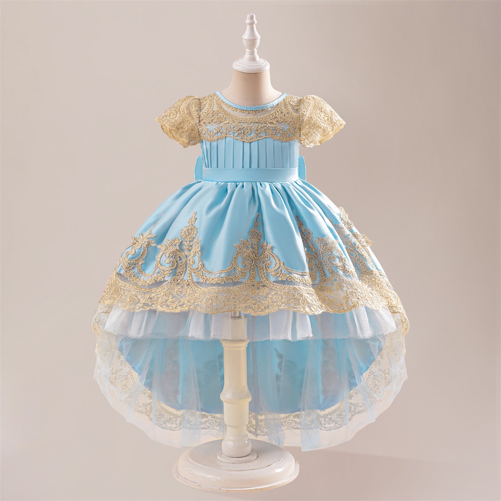 vestido de niña vestido de princesa bordado burbuja manga arco de cola vestido de fiesta de cumpleaños vestido de princesa de comercio exterior