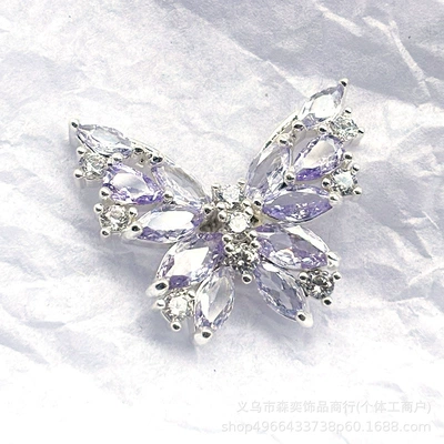 Zərgərlik ara hissələri separator bead, butterfly multi-way straight - four-holes-purple-zirconium-on-silver-base