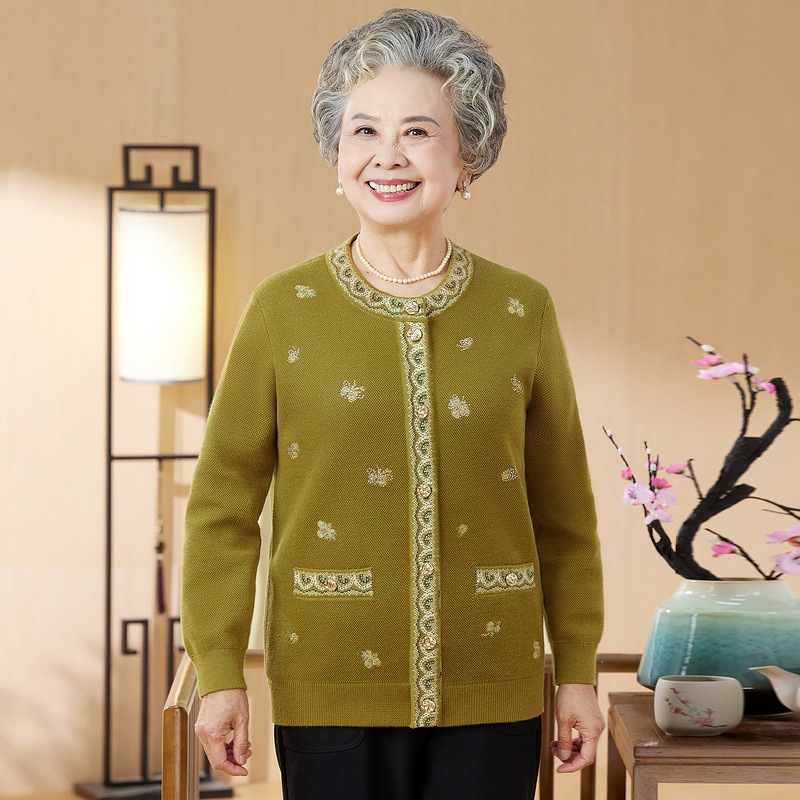 中老年人秋冬奶奶洋气提花上衣妈妈秋装针织开衫2025新款女装外套，女装短外套，妃慕昵服饰
