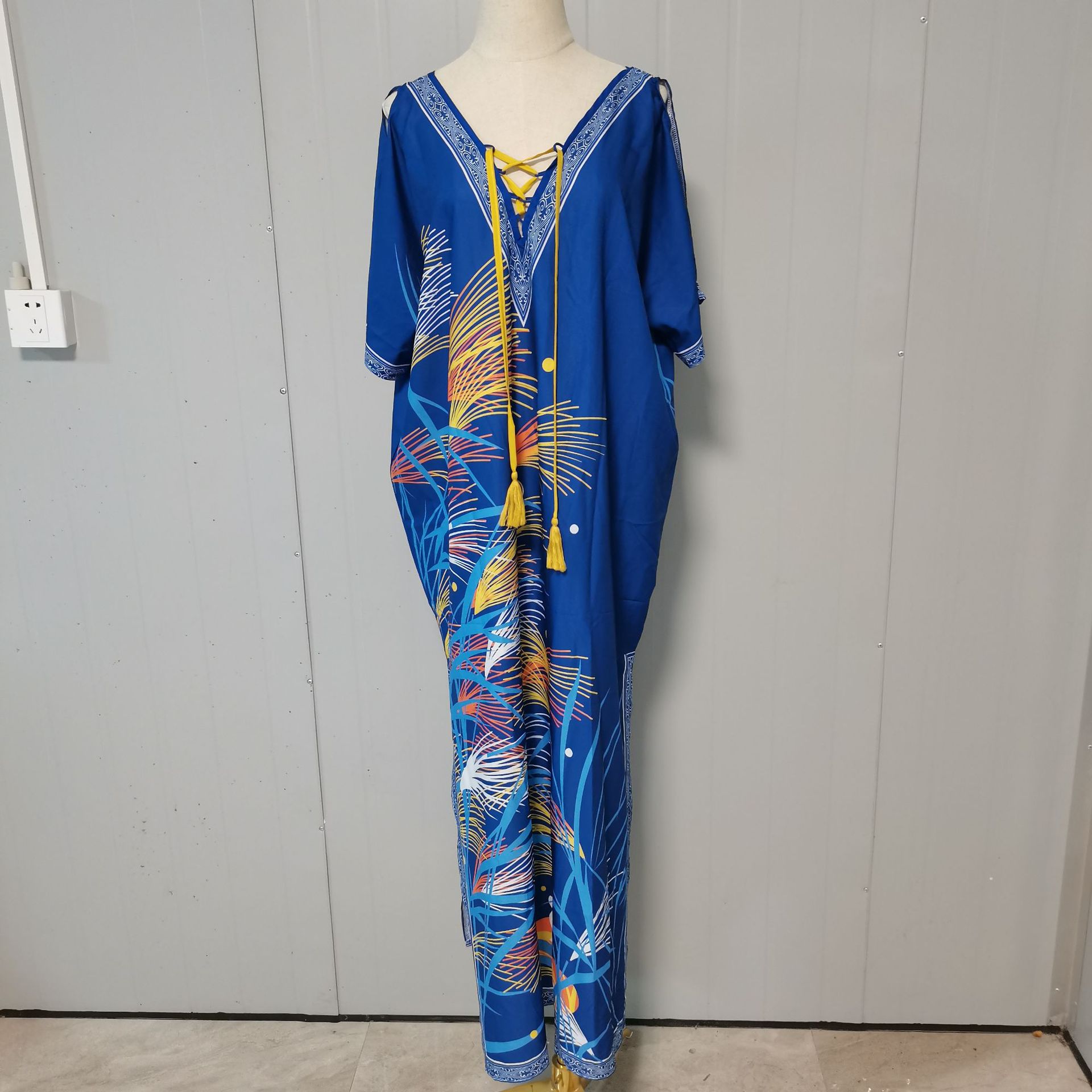 Blusa de playa de cuatro lados estiramiento impreso bata vacaciones playa vestido bikini blusa transfronteriza Amazon 5D120