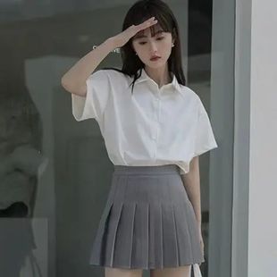 White Shirt Women's Summer New Korean Style Preppy Style Jk Uniform Polo Collar Short-Sleeved Commuter Cardigan Shirt Wholesale