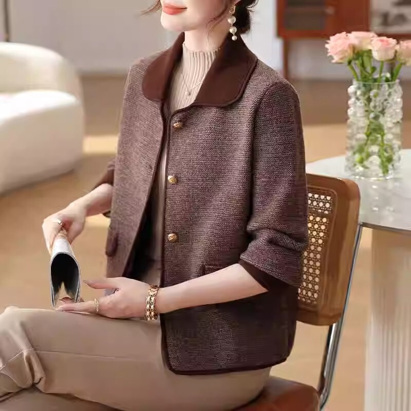 春秋装短款开衫双面呢女装上衣年轻妈妈装小香风针织外套洋气毛衣|undefined