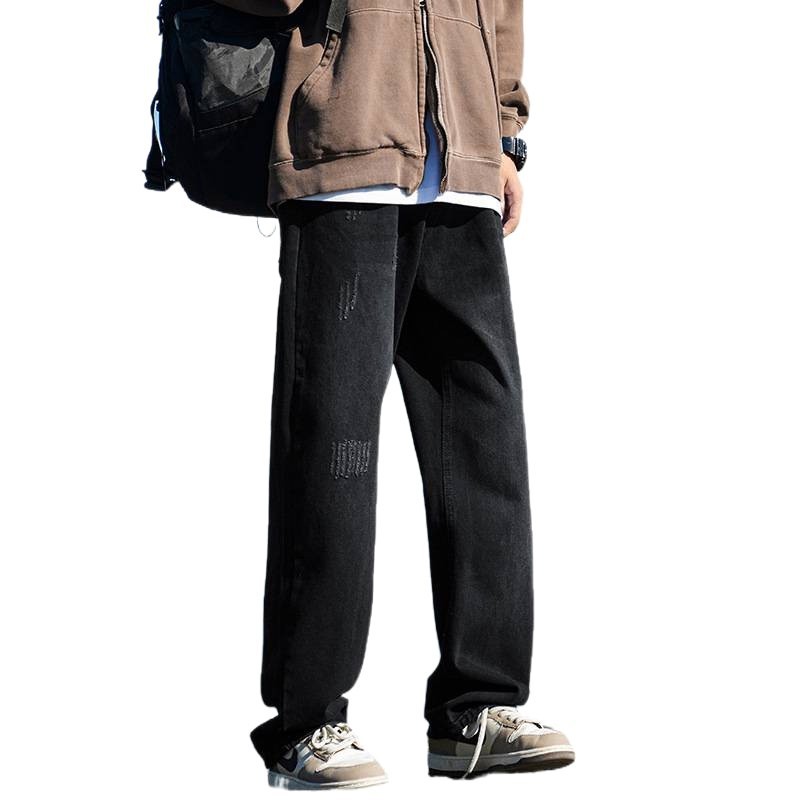 美式复古牛仔裤男士秋季2025新款春秋款宽松直筒弯刀阔腿裤子男式|undefined