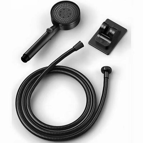 Handheld Pressure Boost Shower Head Set with Anti-Drop Filter Shower Kit, 5-Stage Adjustable, One-Touch Water Shut-off Shower Head, Black