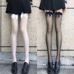 Japanese-style white silk bow JK stockings, sexy black lace over-the-knee socks with fishnet-inspired cutouts—slimming, high-rise designs for young girls.
