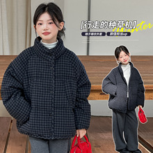 冬季中大女童棉衣冬装童装儿童棉服女孩格子立领加厚棉袄短款代发