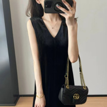 高支金丝绒 V领大气无袖背心裙优雅黑色丝绒背心裙秋冬新S0904W