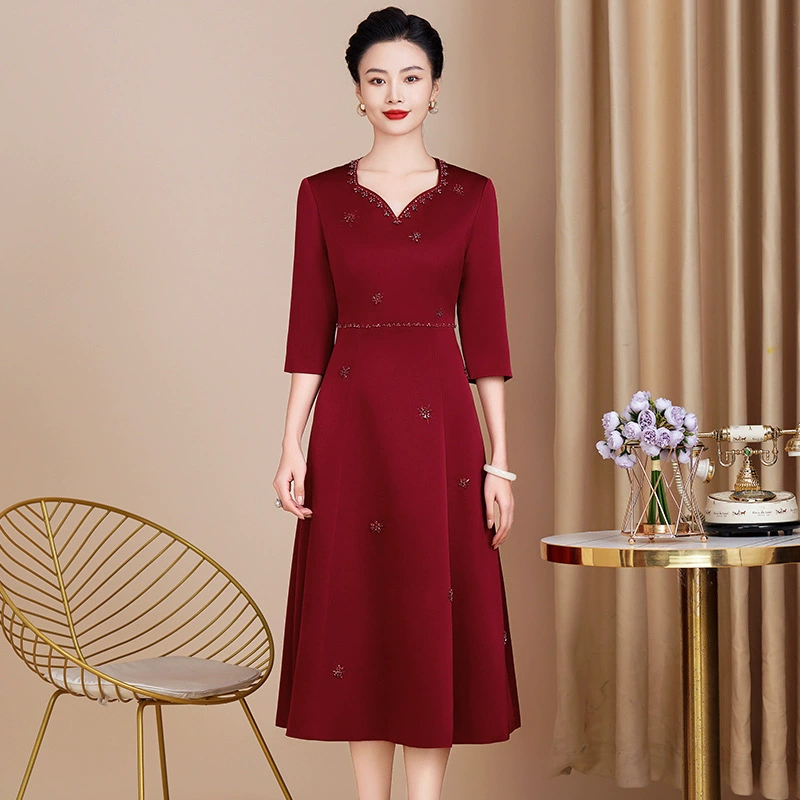 Spring elegant elite mom wedding dress, V-neckline