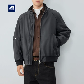 墨麦客街头休闲荔枝纹PU羽绒服男26冬季新款立领羽绒皮夹克88965.