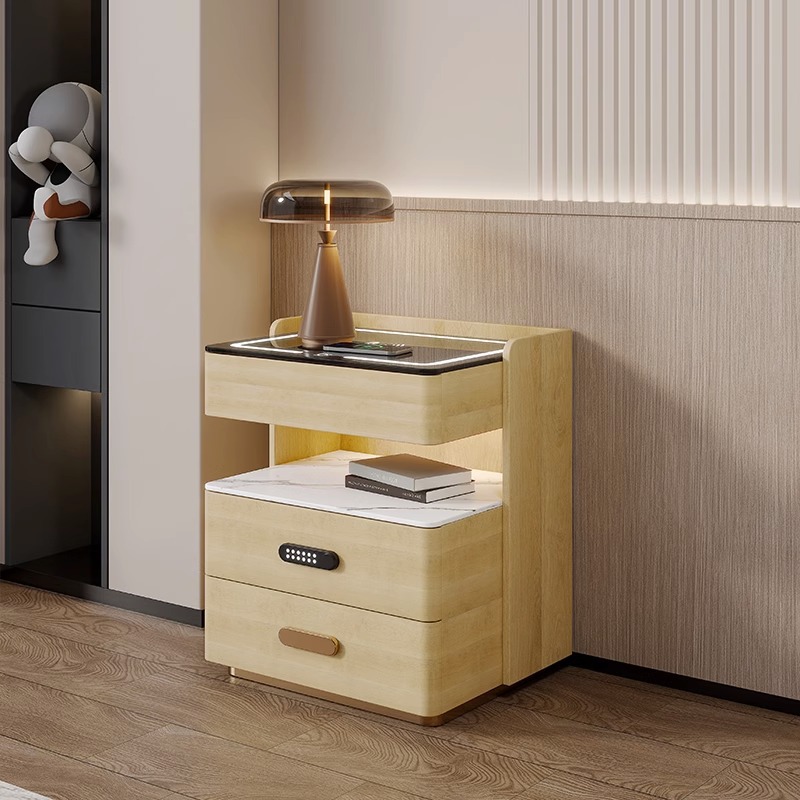Mesita de noche de estilo nuevo transfronterizo con superficie de pizarra, lujo ligero, multifuncional, con enchufe, muebles para el hogar totalmente equipados, inalámbrico
